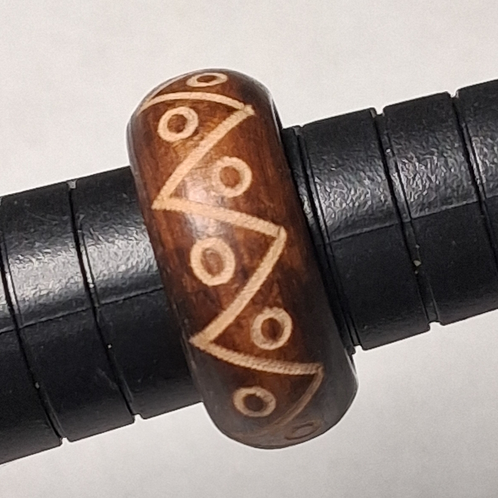 Hand Carved Wooden Ring Size 6 Geometric Aztec Tribal Pattern